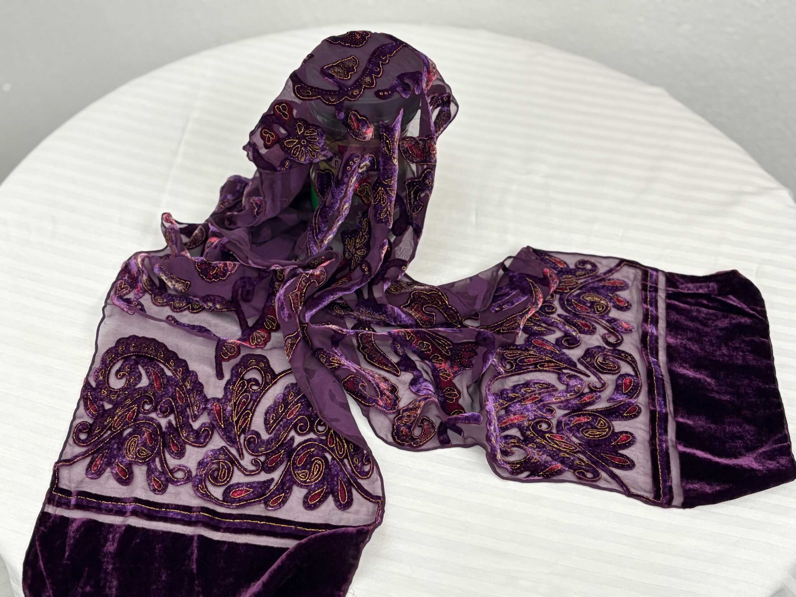 Purple burnt velvet scarf